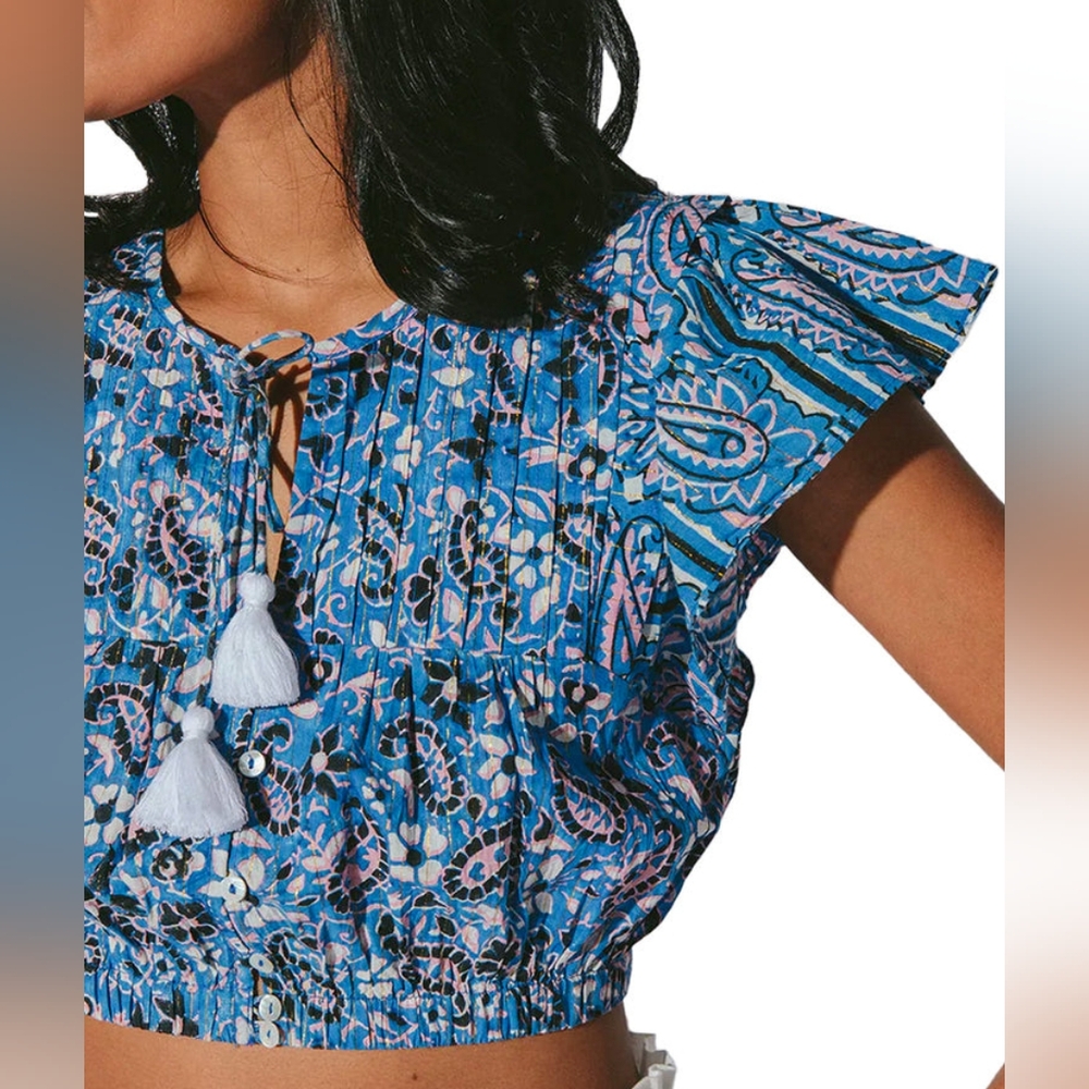 Cleobella Alice Blouse Organic Cotton Size L, Crop Top Cottagecore, Festival